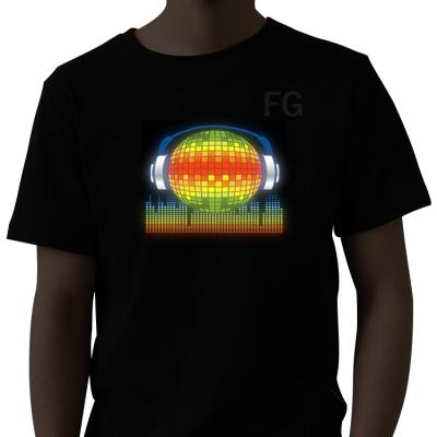 China Finegreen Party Show Lighting Promotion Hot Selling EL Flashing Sound Activated Led T-shirt For Party for sale