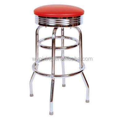 China Modern Furniture Double Ringed Chrome Retro Swivel Barstool , Red for sale