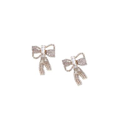 China New Arrival CLASSIC 14K Gold Elegant Zircon Bow Luxury Fashionable Personalized Delicate Earrings for sale