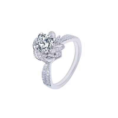 China FASHIONABLE hot sale high quality promised unique silver rose shape 1 carat moissanite female ring for sale