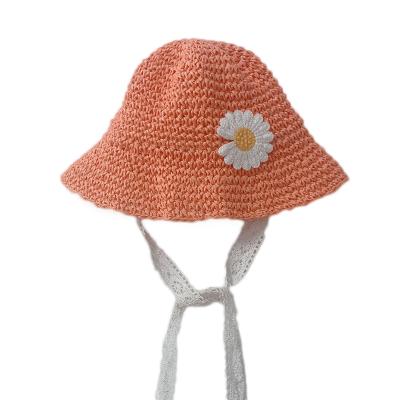 China Character Girl's Sweet Daisy Decoration Lace Up Sun Hat Straw Hat for sale