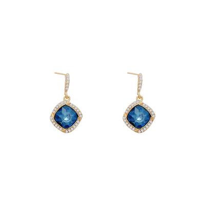 China 925 Sterling Silver Blue Drop Shaped Zircon TRENDY Earrings for sale