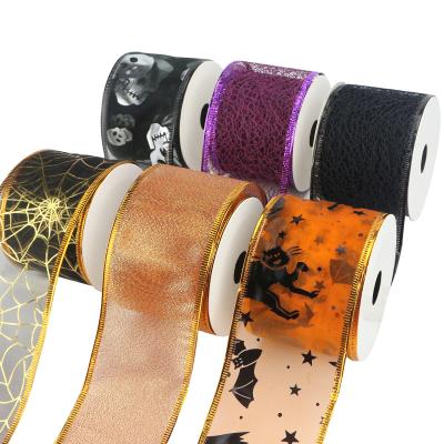 China Halloween Decorative Holiday 6 Buns High Quality Metallic Printing Ribbons Stain Wrapping Craft For Stage Decoration for sale