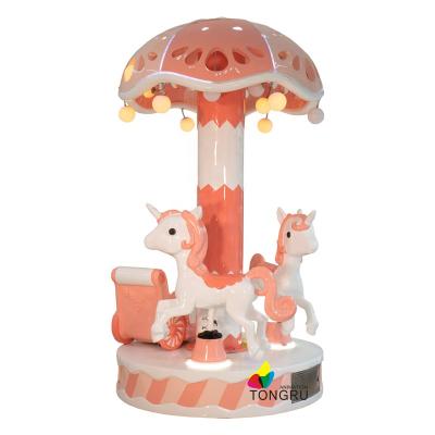 China Amusement Mini Carousel Amusement Park Kiddie Piece Rides Machine 3 Indoor Seats Play Small Carousel Horse for sale