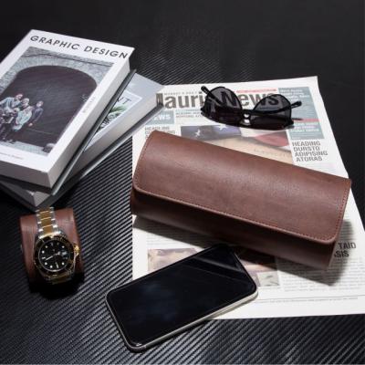 China Luxury Adult PU Leather Watch Organizer Watch Box Pillow Roll Cases Travel Watch Case for sale