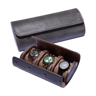 China Luxury Adult Leather PU Watch Box Pillow Roll Travel Watch Roll 3 Slots Watch Roll Custom for sale