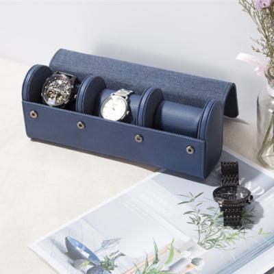 China Luxury PU Leather Watch Case 3 Pillow Roll Watch Adult Display Storage Box for sale