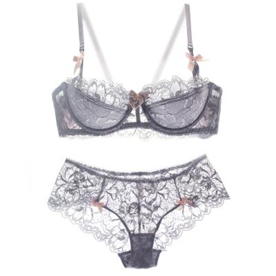 China French lace QUICK DRY WARM QUICK DRY underwear set women's sexy thin section with steel ring gathered translucent side breast bra set for sale