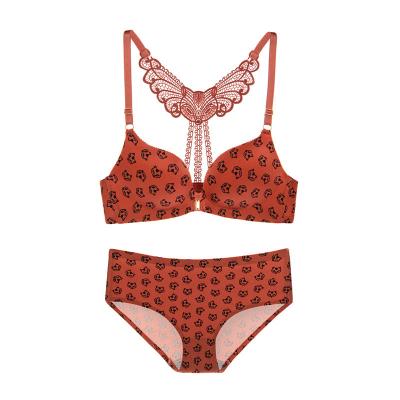 China Beautiful QUICK-DRY QUICK-DRY rear underwear set women's small chest sexy gathering no ring steel front buckle breast collection thin bra set for sale