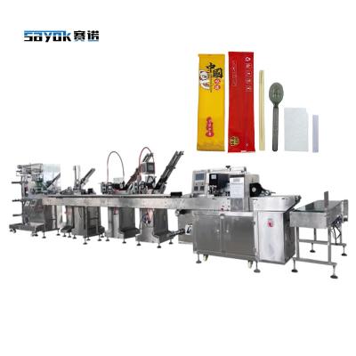 China Fully Automatic Packaging Line For Spoon Fork Knife Toothpick Napkin Salt Pepper Cutlery Set for sale