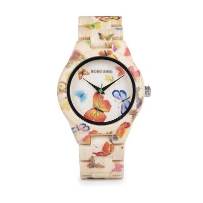 China Luxury/Popular Unique BOBO BIRD Ladies Fashion Quartz Watch Fashion/Dress Bamboo Wood/Bamboo Wood Watches With UV Butterfly for sale