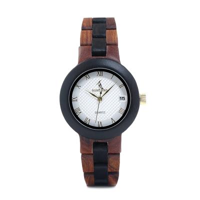 China Hot Selling BOBO BIRD Day/Date Women's Wood Watch With Quartz Classic Handmade Watch for sale