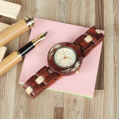 China Chronograph BOBO BIRD Classic Lady Wristwatch Wooden Bracelet Handmade Red Wood Watch With Gift Box for sale