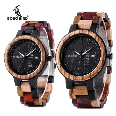 China BOBO BIRD Brand Week Date Display Mens Automatic Luxury Colorful Wood Band Women's Couples Watch Wood Watch for sale