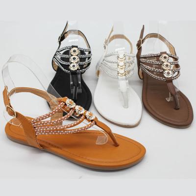 China Fashion Trend Casual Dress Shoes 2022 Hot Women Woman Sandals Jeweled Beads Toe Ring Flat Sandals For Ladies Sale for sale