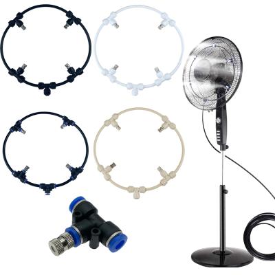 China Garden Fan Mist Kit For Summer Cooling Patio Breeze With 6MM 1/4 Brass Spout Adapter 3 Tube Quick Push Plastic Meters for sale