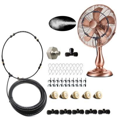 China Anti-Drip Fan Mist Kit For Patio Cool Breeze 10m Lines One &5 Removable Brass Nozzles And Galvanized Brass Adapter For Outdoor Cooling for sale