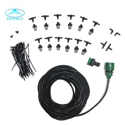 China Cooling or Moisture Mist Throws Irrigation System Portable Mist Hose 10m Self Watering Spray Head with Tee and 4/7mm Connector for sale