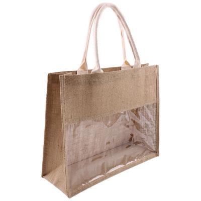 China Factory Hot Sale Custom PVC Large Capacity Store Food And Transparent High Quality Jute Handled Supplies Tote Bag for sale