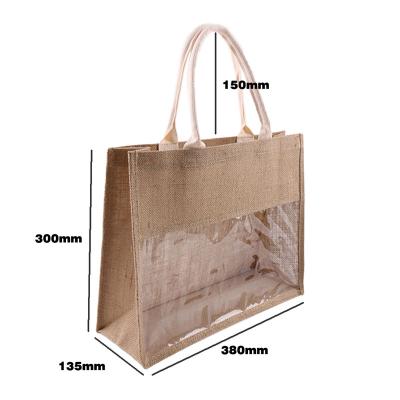 China Customized Transparent High Quality Jute Handled Promotional Factory PVC Large Capacity Store Tote Bag for sale