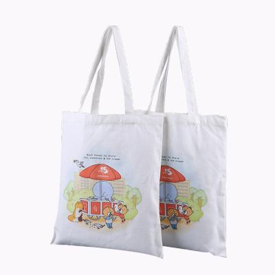 China Simple White Empty Canvas Handled Tote Bag With Customized Logo Cotton Cheap Reusable Shopping Bags Custom Printing Wholesale for sale