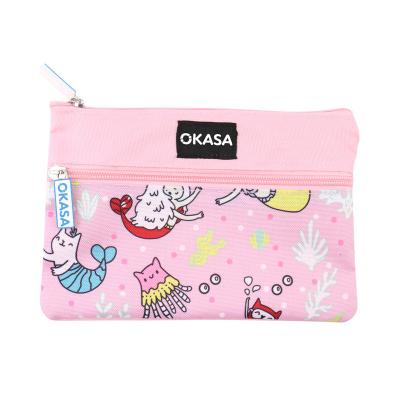 China Fashionable Custom Material Series Pink Dual Material Cartoon PU Factory Special Zipper Pen Bag For Female Students for sale