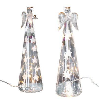 China Glass Angel Christmas Wholesale Party Supplies with led light glass angel decoration for sale