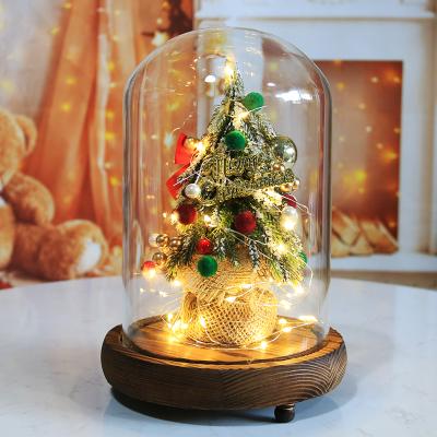 China New arrivals glitter christmas tree led light in glass dome with wooden base for home table christmas decorative or kid gifts for sale