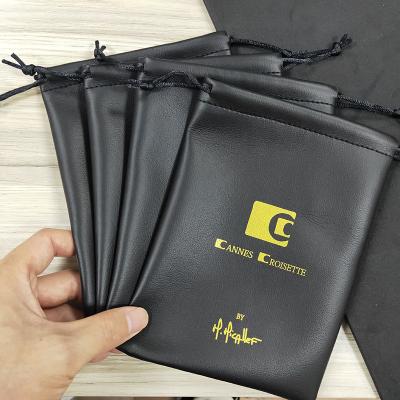 China Leather Jewelry Pouch Custom Logo Small Private Label Pocket Packaging Mini Pu Leather Jewelry Pouch with Drawstring Closure for Ring for sale