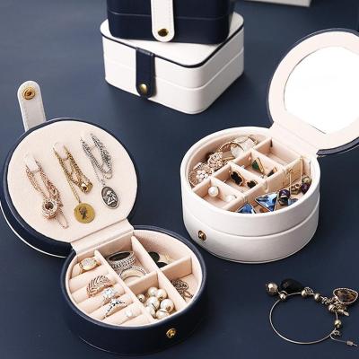 China Round Portable Girl Necklace Jewelry Box PU Leather Mini Portable Girl Necklace Round Jewelry Box for sale