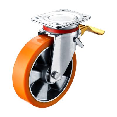 China swivel & SS Rigid European Style Aluminum PU Caster Wheel 100 125 150 160 200 250MM Options for sale