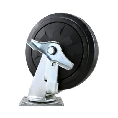 China Black Elastic Rubber PIVOT SS Caster Wheel 8 Inch 200 Mm for sale