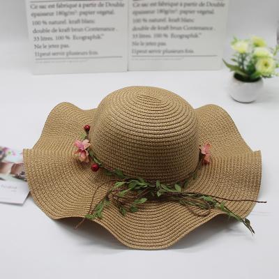 China WD-A52 Image Summer Flowers Beach Sun Straw Hats Travel Large Brim Floppy Hat For Ladies Yiwu Straw Hats for sale