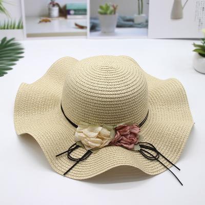 China WD-A56 Picture Bowknot Summer Beach Sun Hat Travel Straw Hat With Garlan Wide Brim for sale