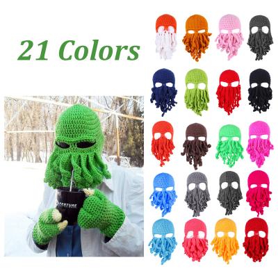 China WD-A206 Party Ski Mask Handmade Funny Tentacle Octopus Custom Logo Hat Crochet Cthulhu Beard Hat for sale