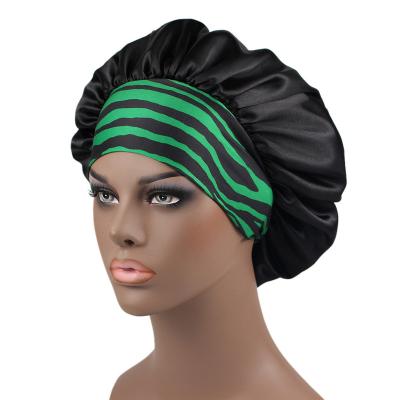 China WD-A35 Wholesale Casual Wide Sleep Cap Night Zebra Striped Hair Protection Sleep Cap for sale