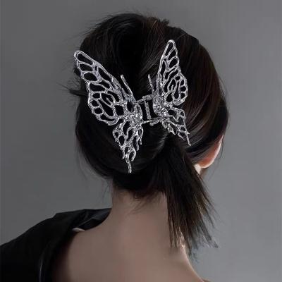 China Hair Accessories WD-B09 High Quality Metal Butterfly Grab Clip Black Hairpin With Shark Clip Big Headdress for sale