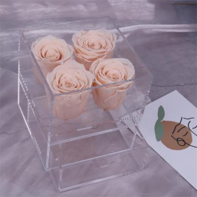 China Best Seller Natural Competitive Price Touch Eternal Rose Forever Rose Drawer Preserved Rose In Acrylic Box for sale