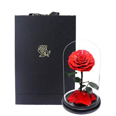 China Beautiful Touch Natural Preserved Rose Flowers Little Preserved Glass Cover Prince Rose In Glass Dome for sale