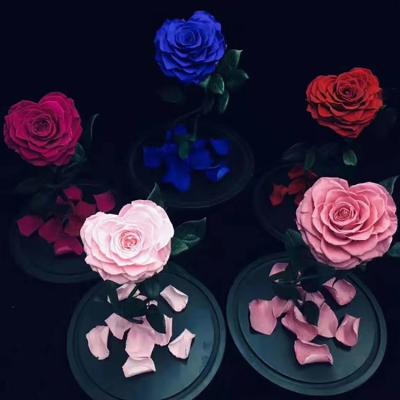 China Wholesale Natural Touch Preserved Roses Glass Bottle Beauty Heart Shape Eternal Rose In Glass Dome for sale