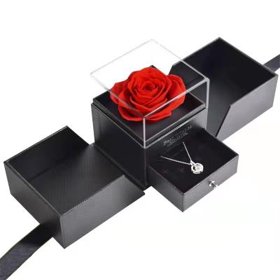 China Preserved natural touch preserved flower rose in exquisite acrylic jewelry box for valentine's gift for sale