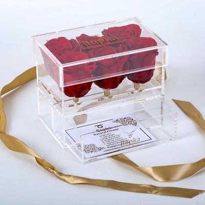 China 2021 Yunnan most popular preserved flower natural rose real preserved rose in acrylic box for sale