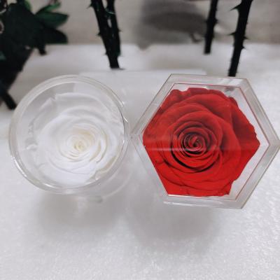 China Contact natural factory direct sale preserved flower cheap single preserved rose in acrylic box for sale