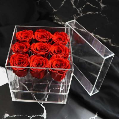 China Wholesale 9 Acrylic Clear Eternal Rose Preserved Rose In Acrylic Box for sale