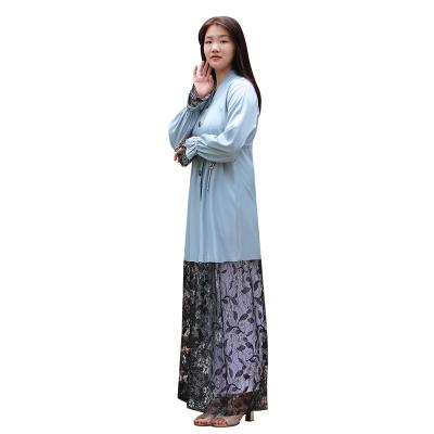 China Fashionable Women Daily Casual Formal Muslim Maxi Dress Lace Islamic Alnoor Maxi Dress Dubai Arabic Burqa Stitching for sale