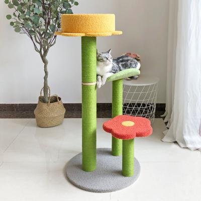 China A Viable Natural Wood Cat Tree Sisal Scratching Post Leaf Flower Platform Cat Tree for sale