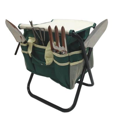 China XWT 7PCS Household Tool Kit Garden Tool Kit with 5 Sturdy Stainless Steel Tools, Heavy Duty Folding Stool, and Detachable Canvas Tool Bag for sale