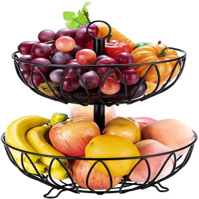 China Sustainable Wholesale Quality 2 Tires Metal Wire Vegetable Fruit Basket for sale