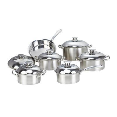 China Traditional Stainless Steel Kitchen Cookware Sets Glass Lids Evident Dish Food Casserole Camping Pot Stainless Steel Kitchen Cookware Sets for sale