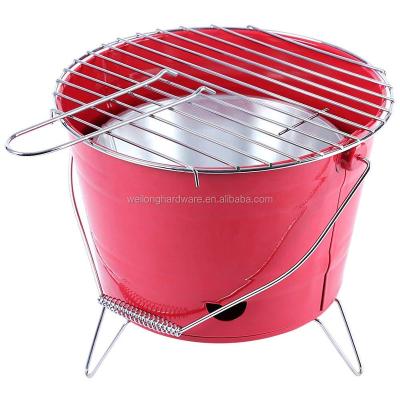 China Easily Assembled Home Portable Metal BBQ Bucket Round Shape Steel Barbecue Grill For Outdoor Picnic Party for sale